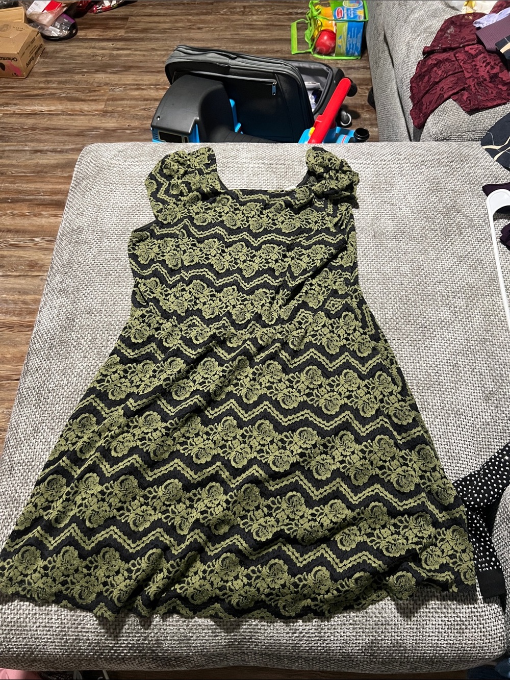 Joe Boxer Black & Olive Green Lace Midi Dress